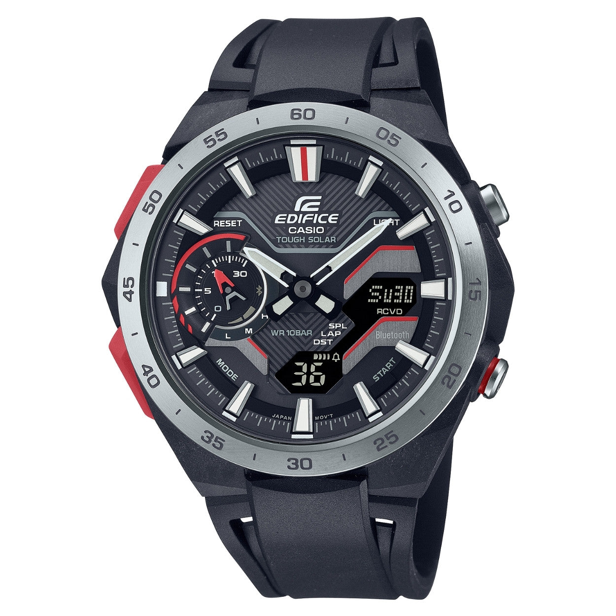 Casio Edifice ECB-2200P-1AEF analog herrklocka med svart urtavla och armband i resin