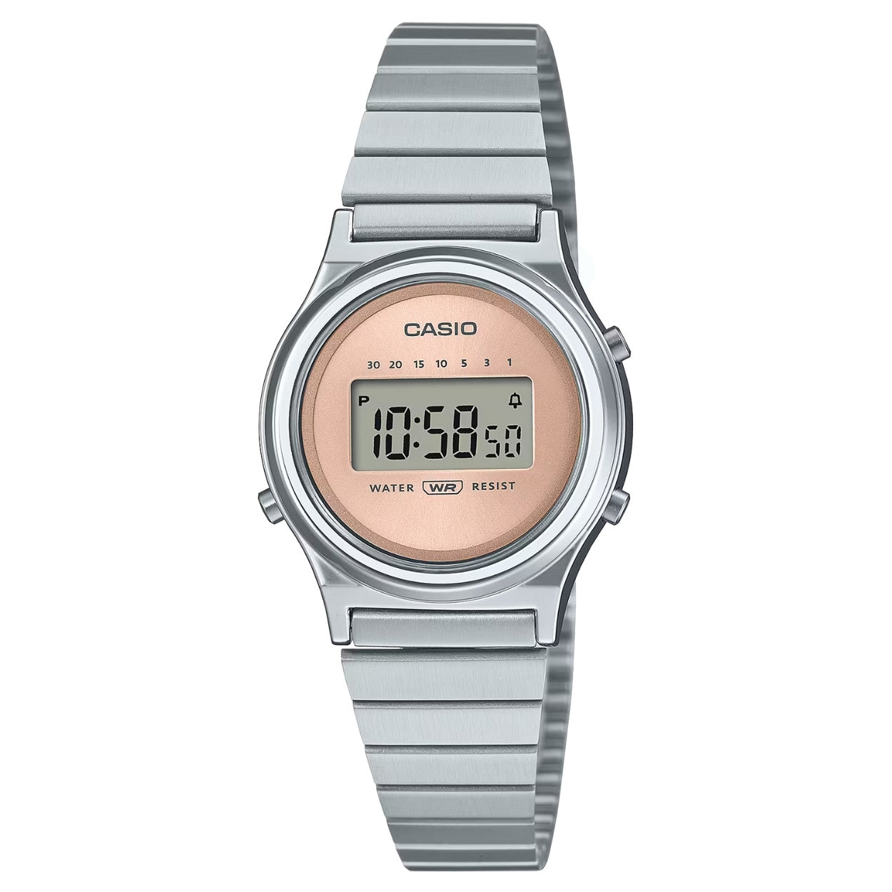 Casio Vintage LA700WE-4AEF digital damklocka med roséguld urtavla och armband i rostfritt stål