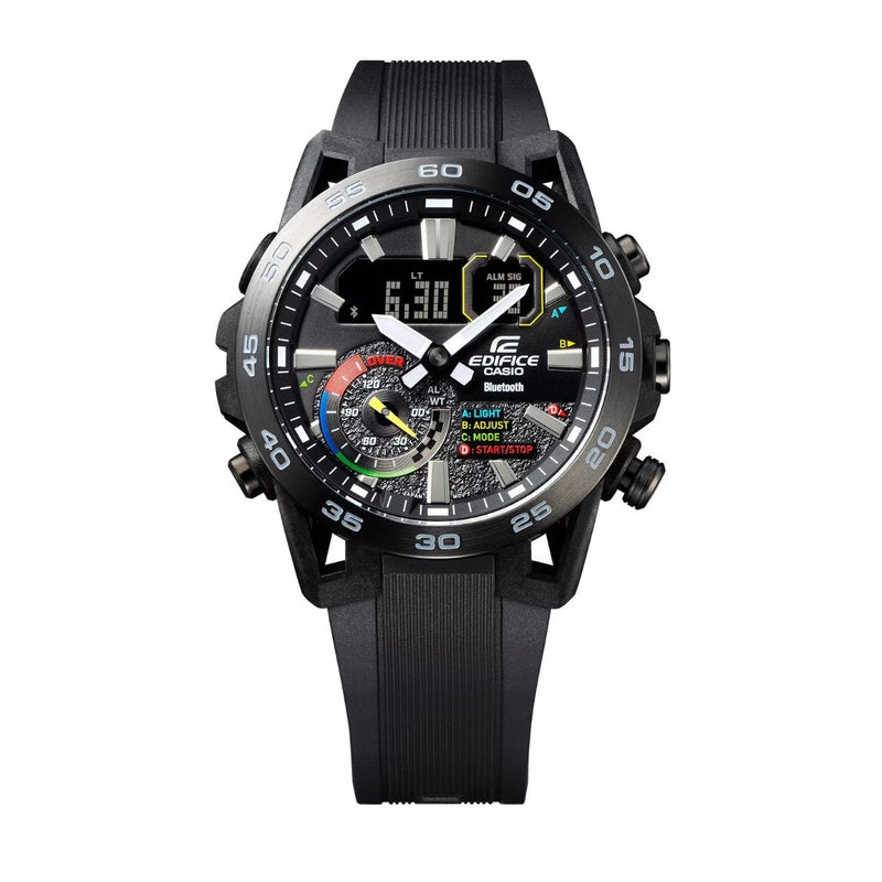Casio Edifice Sospensione ECB-40MP-1AEF ana-digi herrklocka med svart urtavla och armband i resin