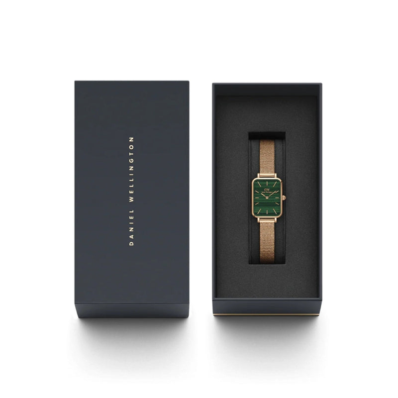 Daniel Wellington Quadro DW00100437 analog damklocka med grön urtavla och armband i rostfritt stål