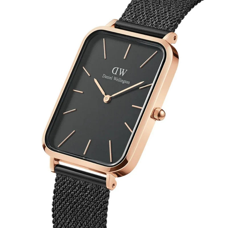 Daniel Wellington Quadro Pressed Ashfield DW00100467 analog damklocka med svart urtavla och armband i rostfritt stål