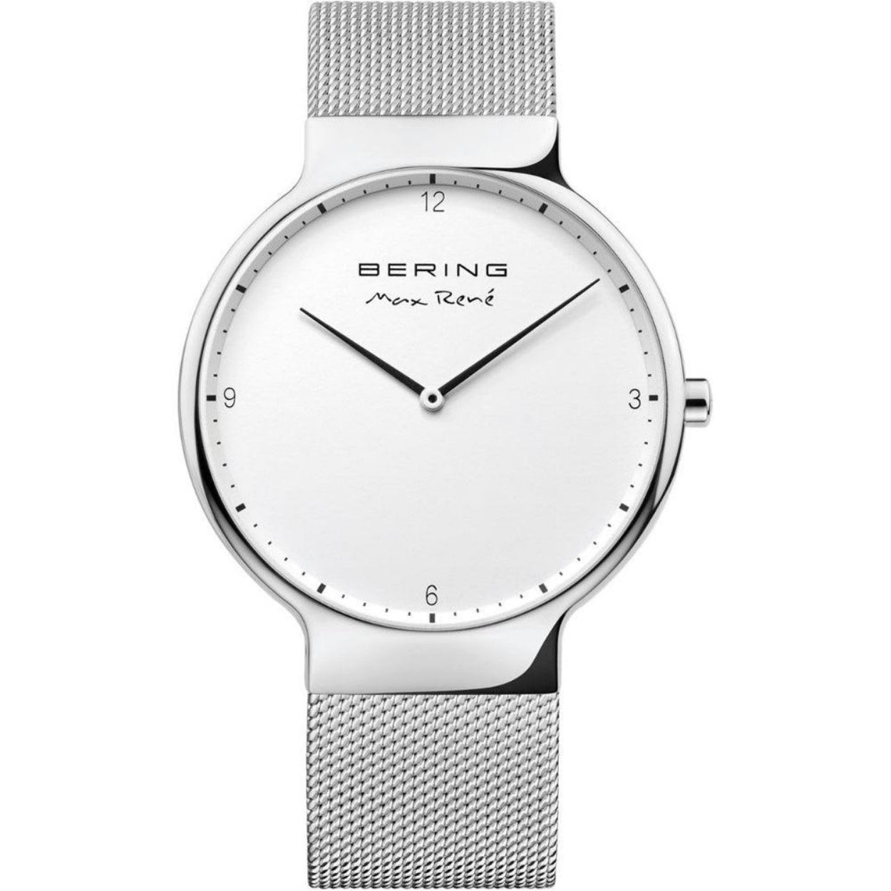 Bering Max Rene 15540-004 analog herrklocka med vit urtavla och armband i rostfritt stål