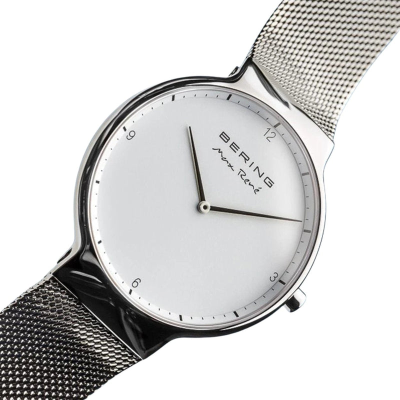 Bering Max Rene 15540-004 analog herrklocka med vit urtavla och armband i rostfritt stål