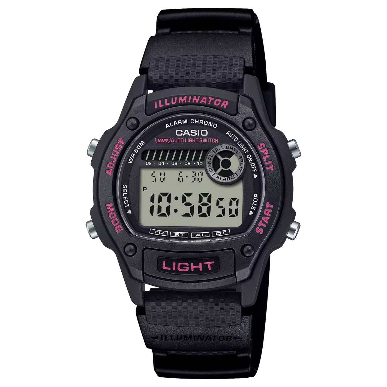 Casio Timeless W-220H-1A2VEF digital unisexklocka med svart urtavla och armband i gummi