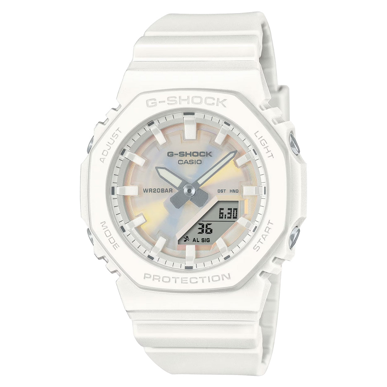 Casio G-Shock GMA-P2100PC-7AER ana-digi damklocka med vit urtavla och armband i resin