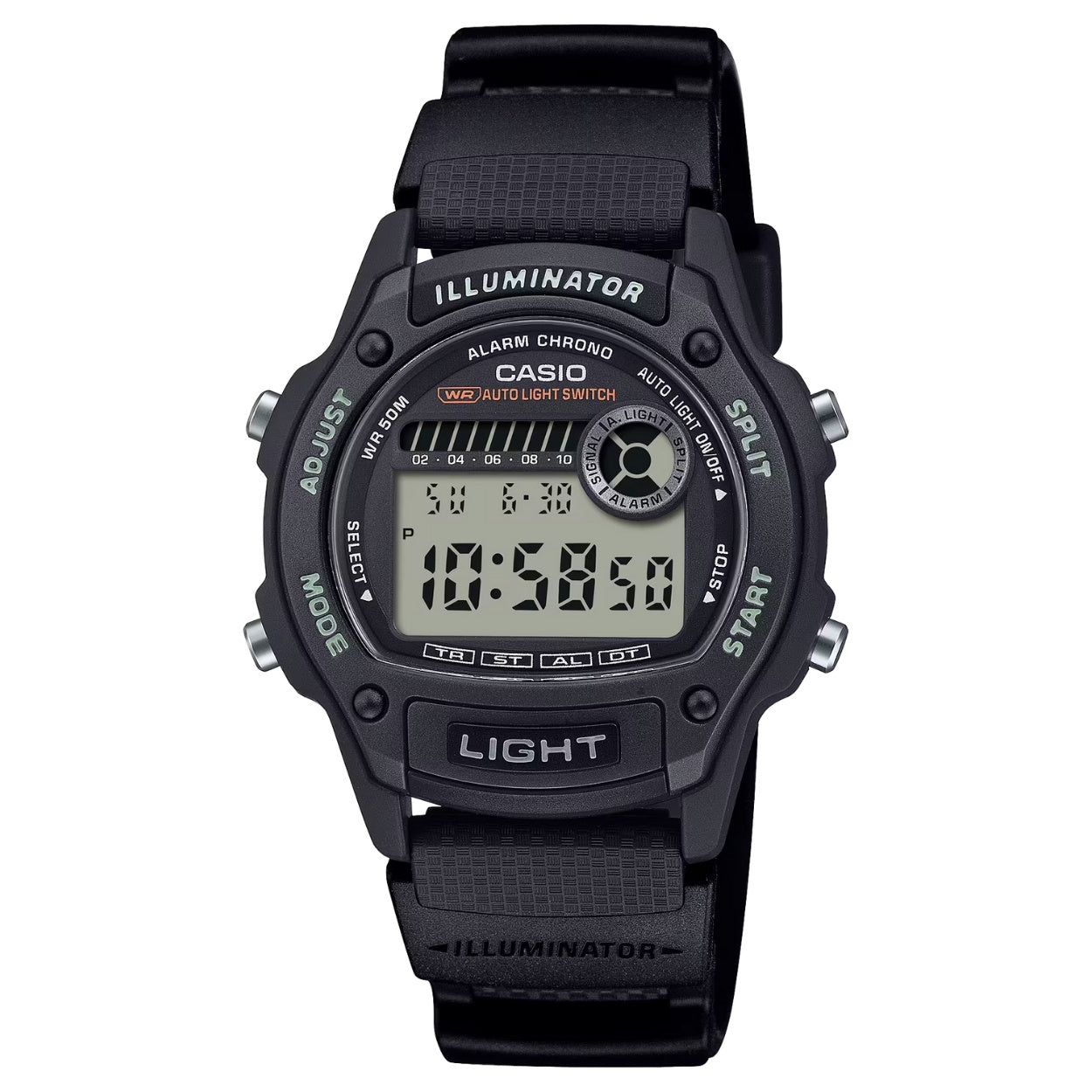 Casio Timeless W-220H-1AVEF digital herrklocka med svart urtavla och armband i resin