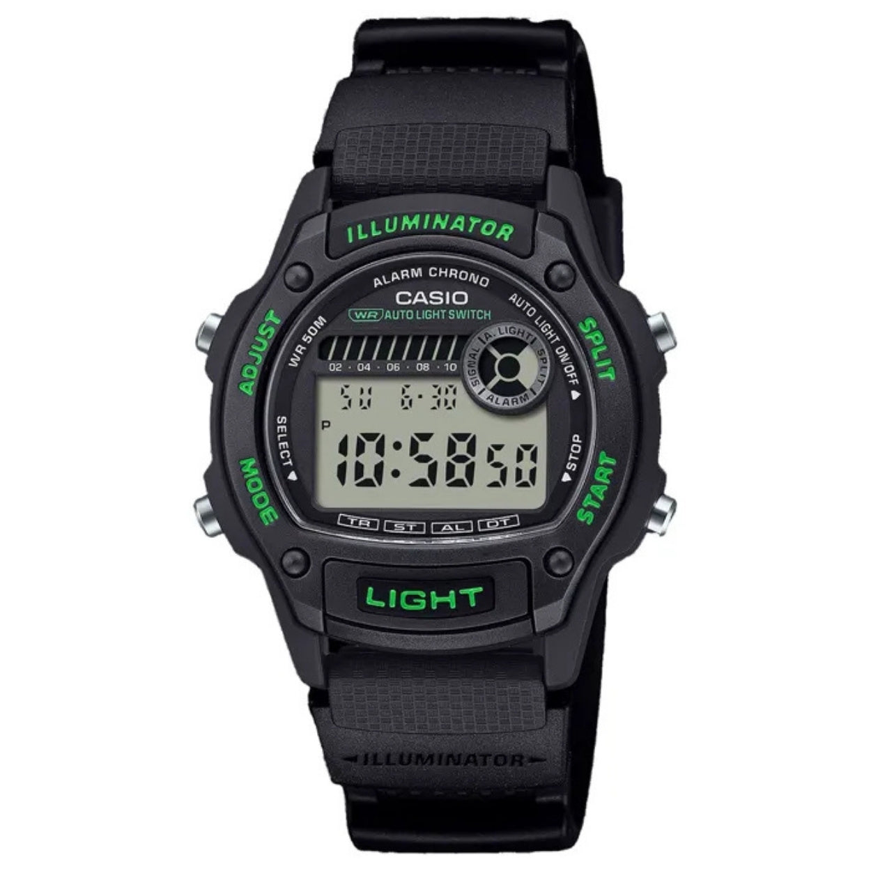 Casio Timeless W-220H-1A3VEF digital herrklocka med svart urtavla och armband i resin