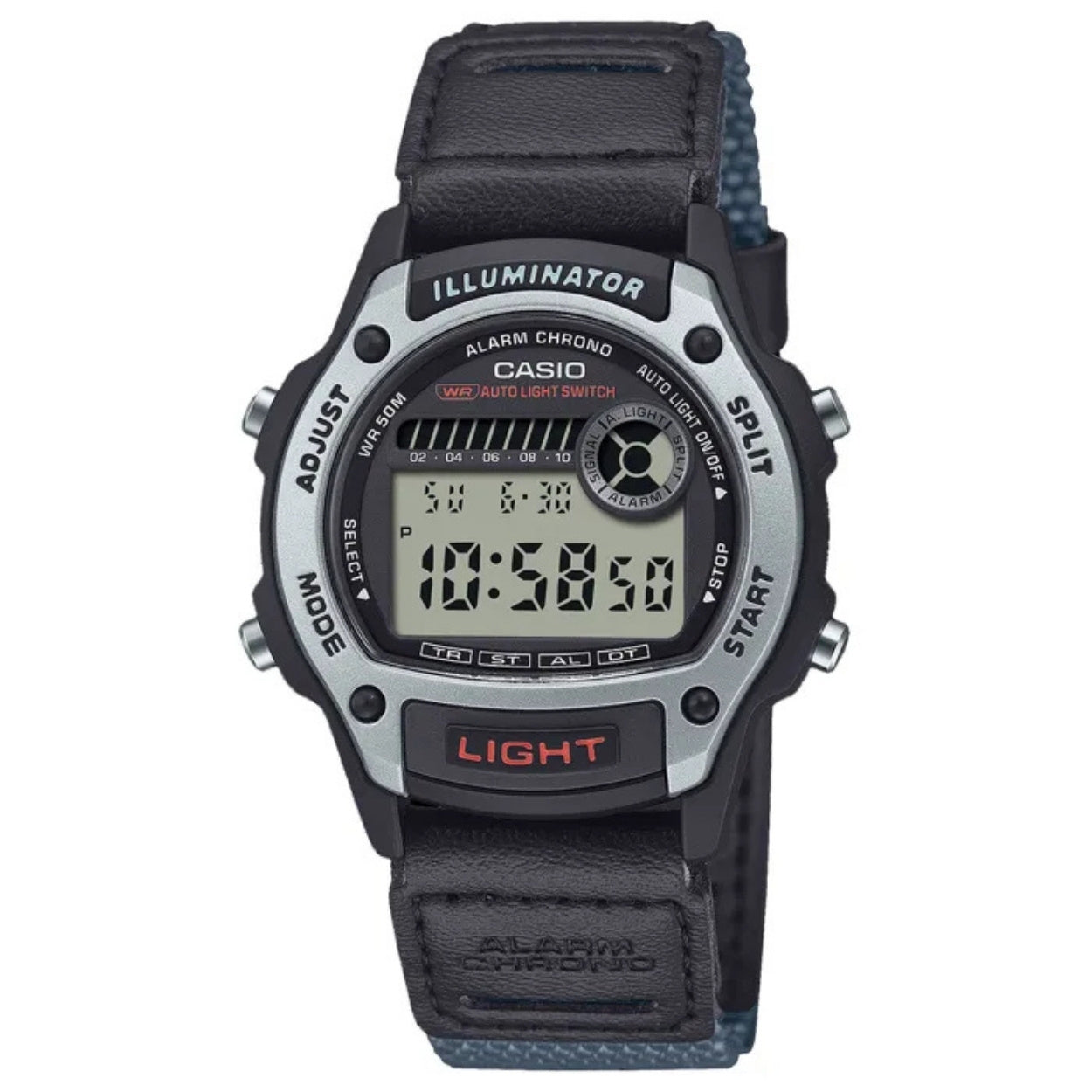 Casio Timeless W-220HF-8AVEF digital herrklocka med svart urtavla och armband i läder
