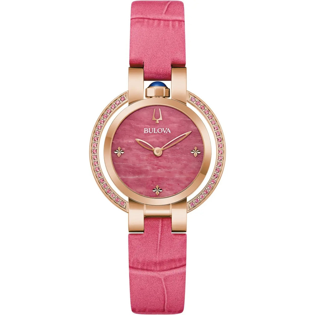 Bulova Rubaiyat 97R103 analog damklocka med rosa urtavla och armband i läder