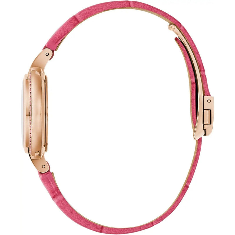 Bulova Rubaiyat 97R103 analog damklocka med rosa urtavla och armband i läder