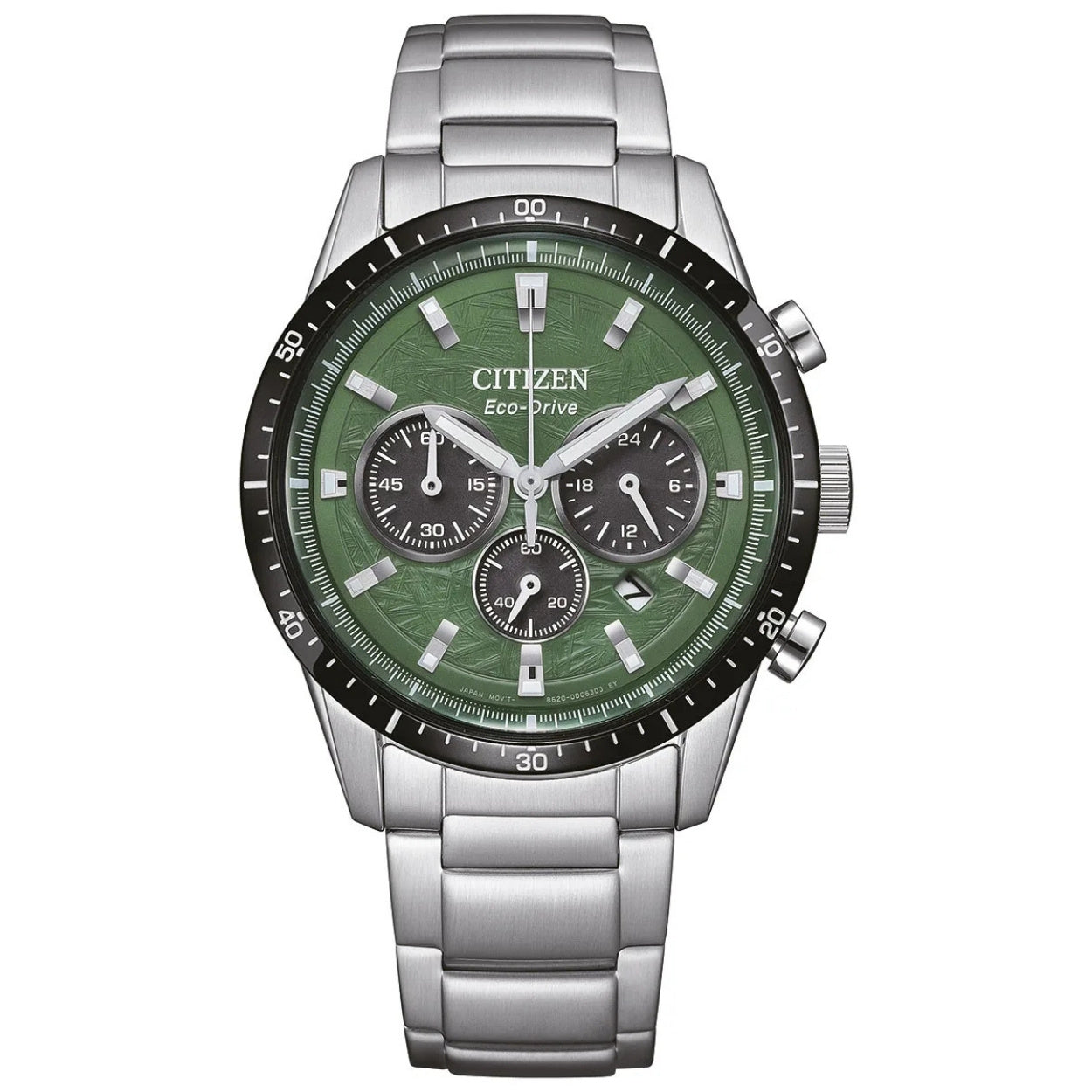 Citizen Eco-Drive Chronograph CA4624-56X analog herrklocka med grön urtavla och armband i rostfritt stål