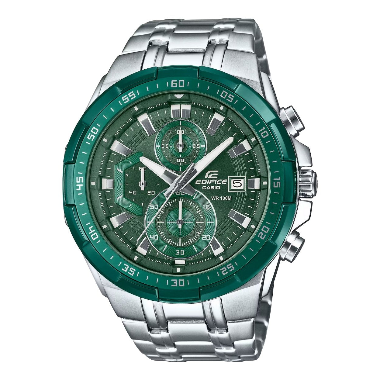 Casio Edifice EFR-539DE-3AVUEF analog herrklocka med grön urtavla och armband i rostfritt stål