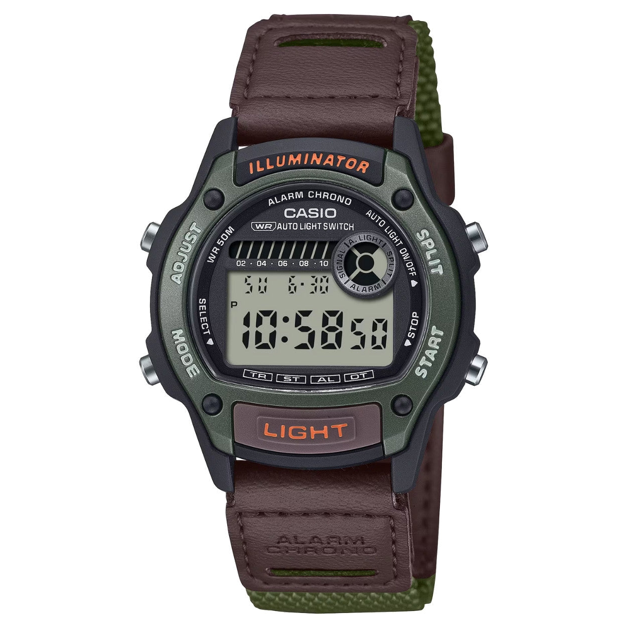 Casio Timeless W-220HF-3AVEF digital unisexklocka med svart urtavla och armband i läder