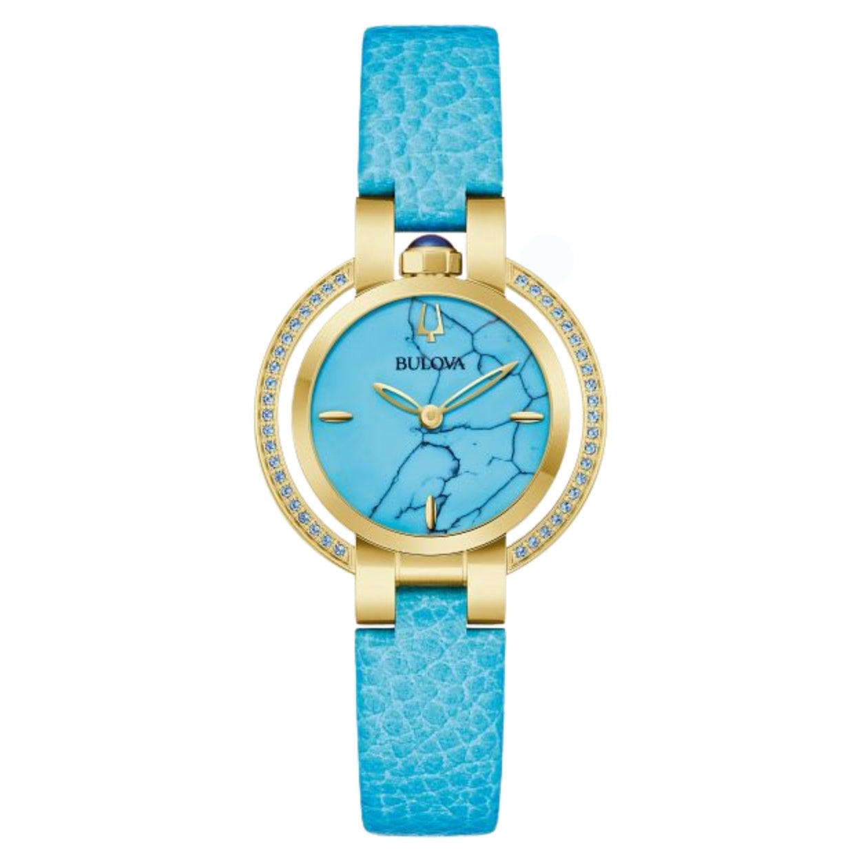 Bulova Rubaiyat 97R104 analog damklocka med blå urtavla och armband i läder