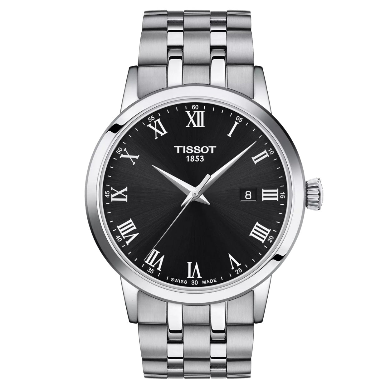 Tissot Classic Dream T129.410.11.053.00 analog herrklocka med svart urtavla och armband i rostfritt stål