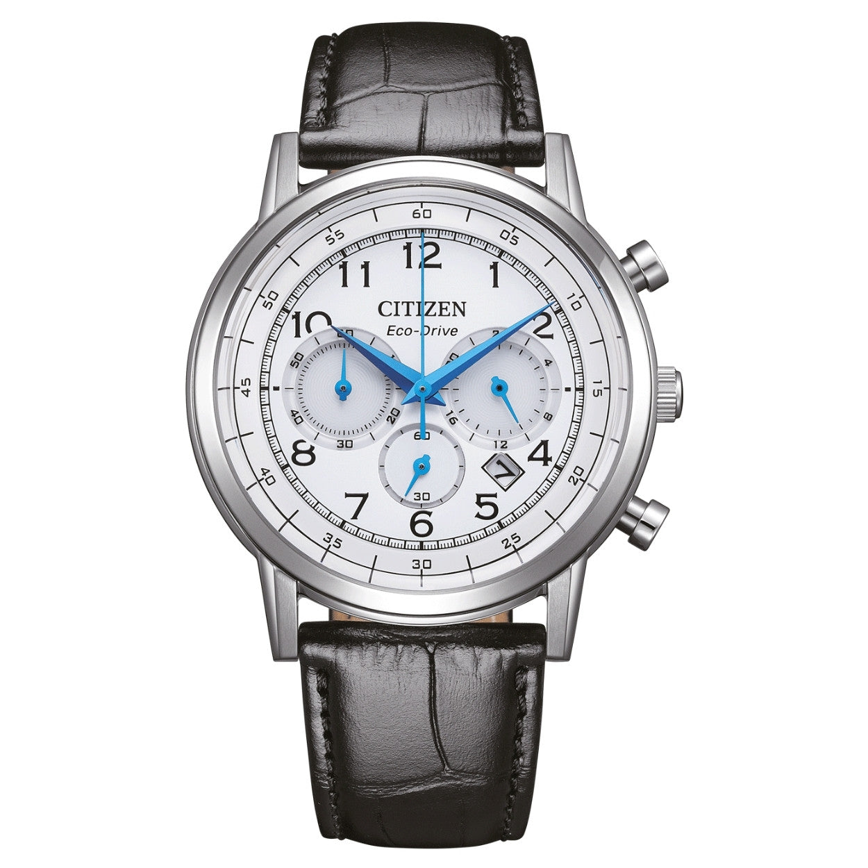 Citizen Eco-Drive Chronograph CA4630-02A analog herrklocka med vit urtavla och armband i läder
