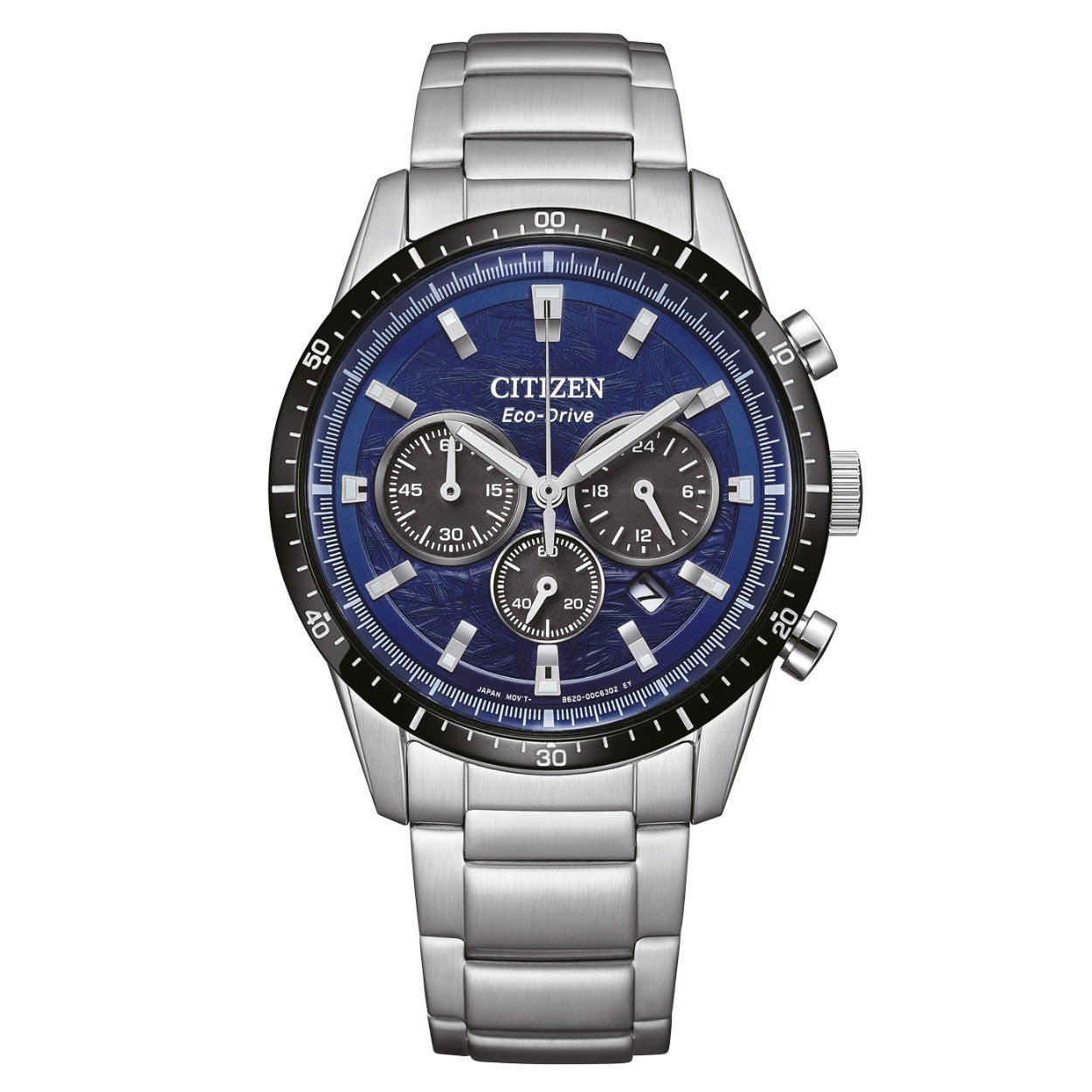 Citizen Eco-Drive Chronograph CA4624-56L analog herrklocka med blå urtavla och armband i rostfritt stål