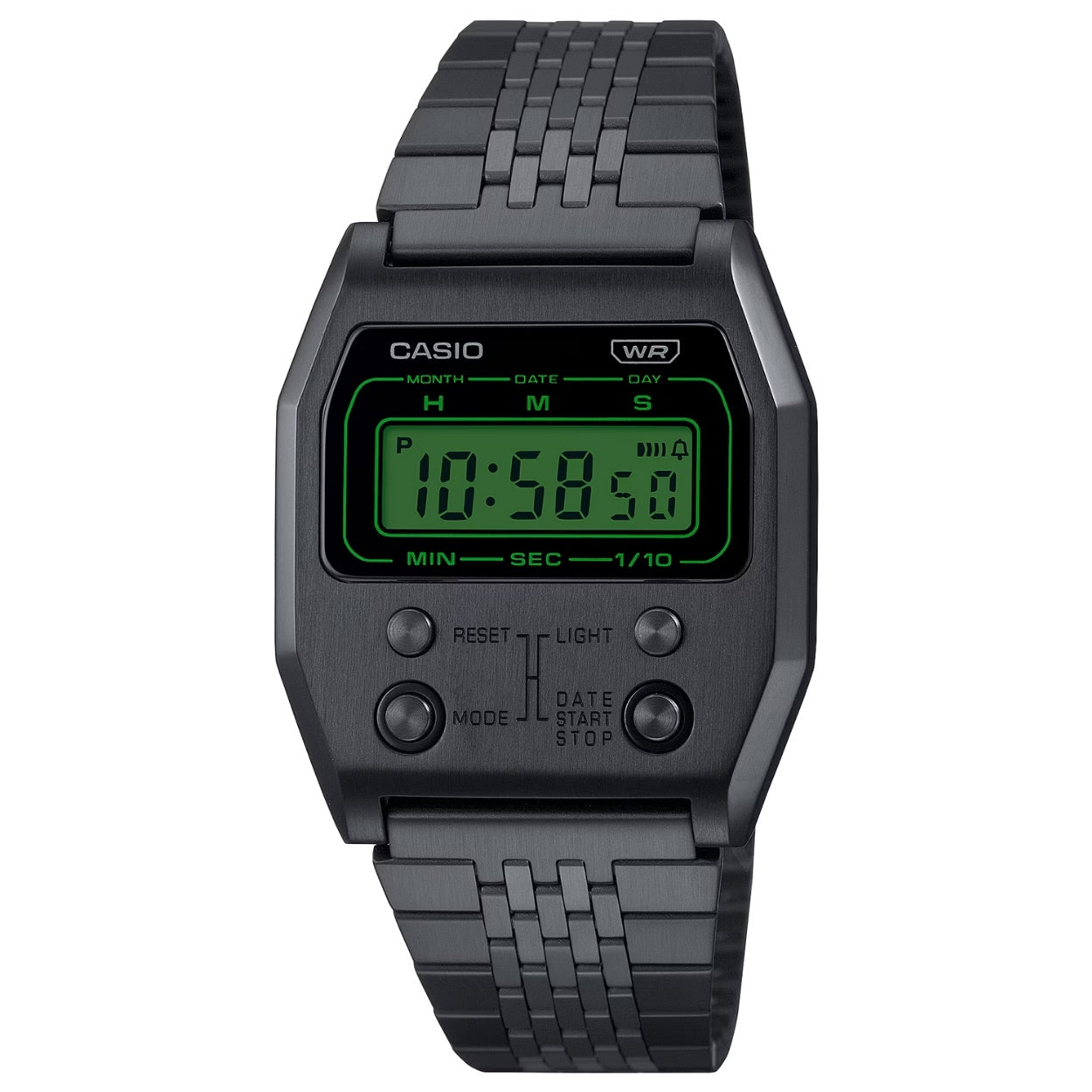 Casio Vintage A1100B-1EF digital herrklocka med svart urtavla och armband i rostfritt stål