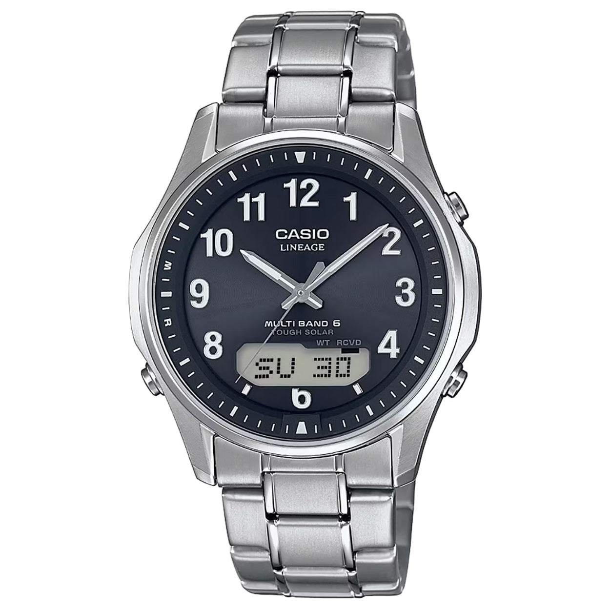 Casio Waveceptor LCW-M100TSE-1A2ER analog herrklocka med blå urtavla och armband i rostfritt stål