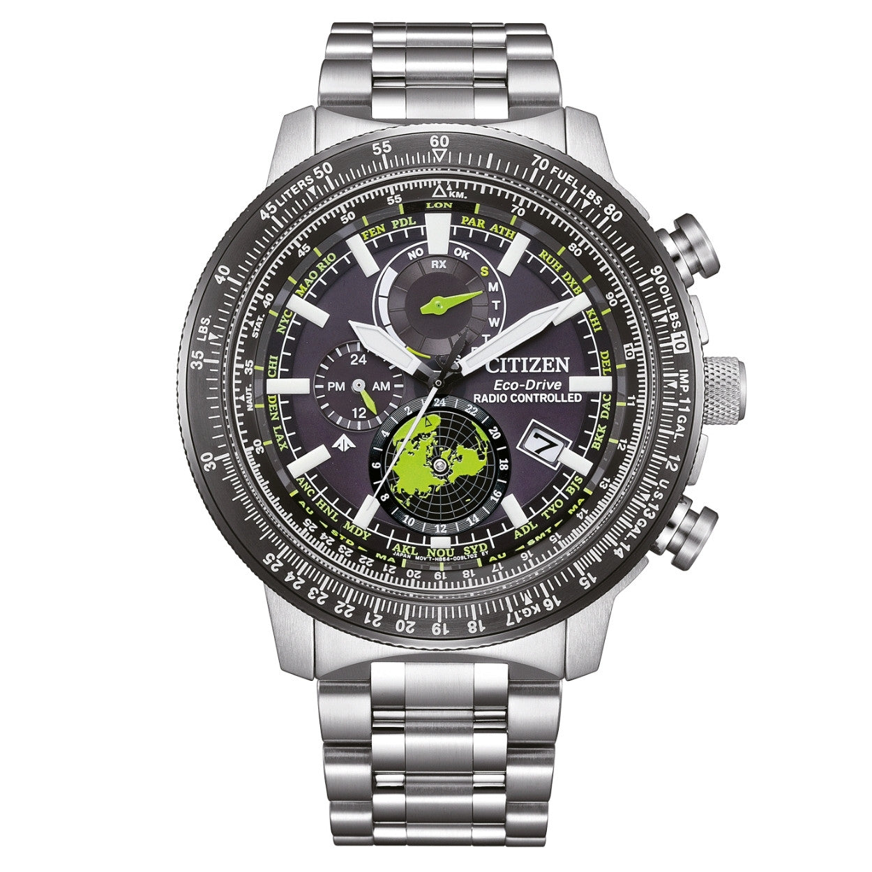 Citizen Promaster Geo Trekker BY3006-53E analog herrklocka med svart urtavla och armband i rostfritt stål