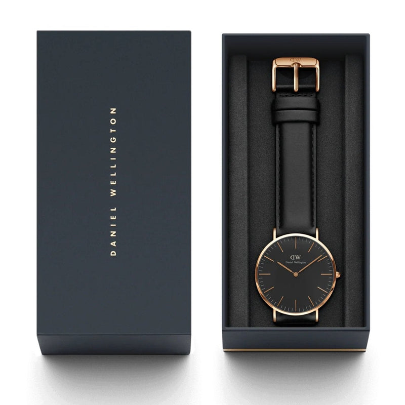 Daniel Wellington Classic Sheffiel DW00100139 analog damklocka med svart urtavla och armband i läder