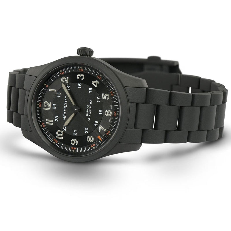 Hamilton Khaki Field Titanium H70215130 analog herrklocka med svart urtavla och armband i titan