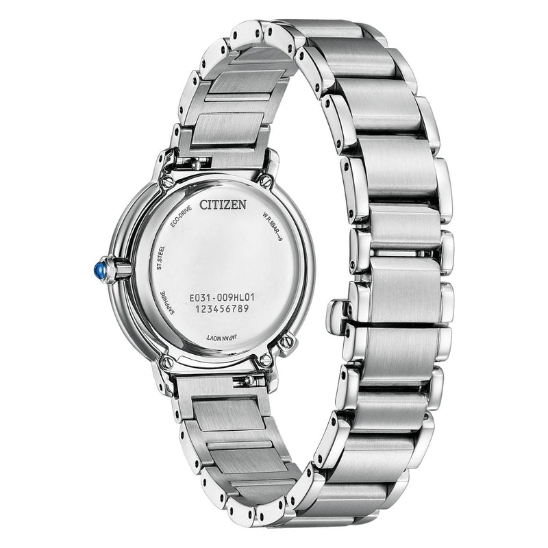 Citizen L Arcly Eco-Drive EM1090-78X analog damklocka med rött urtavla och armband i rostfritt stål