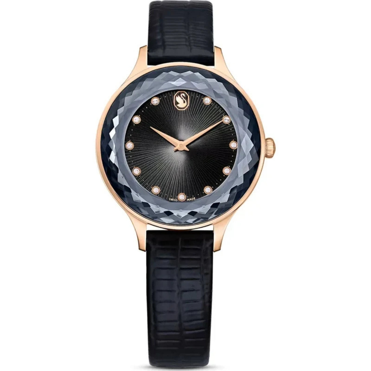Swarovski Octea Nova 5650033 analog damklocka med svart urtavla och armband i skinn