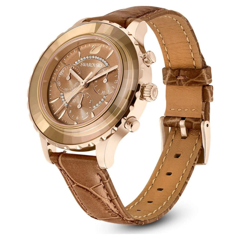 Swarovski Octea Lux 5632260 analog damklocka med brun urtavla och armband i läder