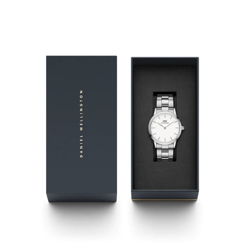 Daniel Wellington Iconic Link DW00100207 analog damklocka med vit urtavla och armband i rostfritt stål