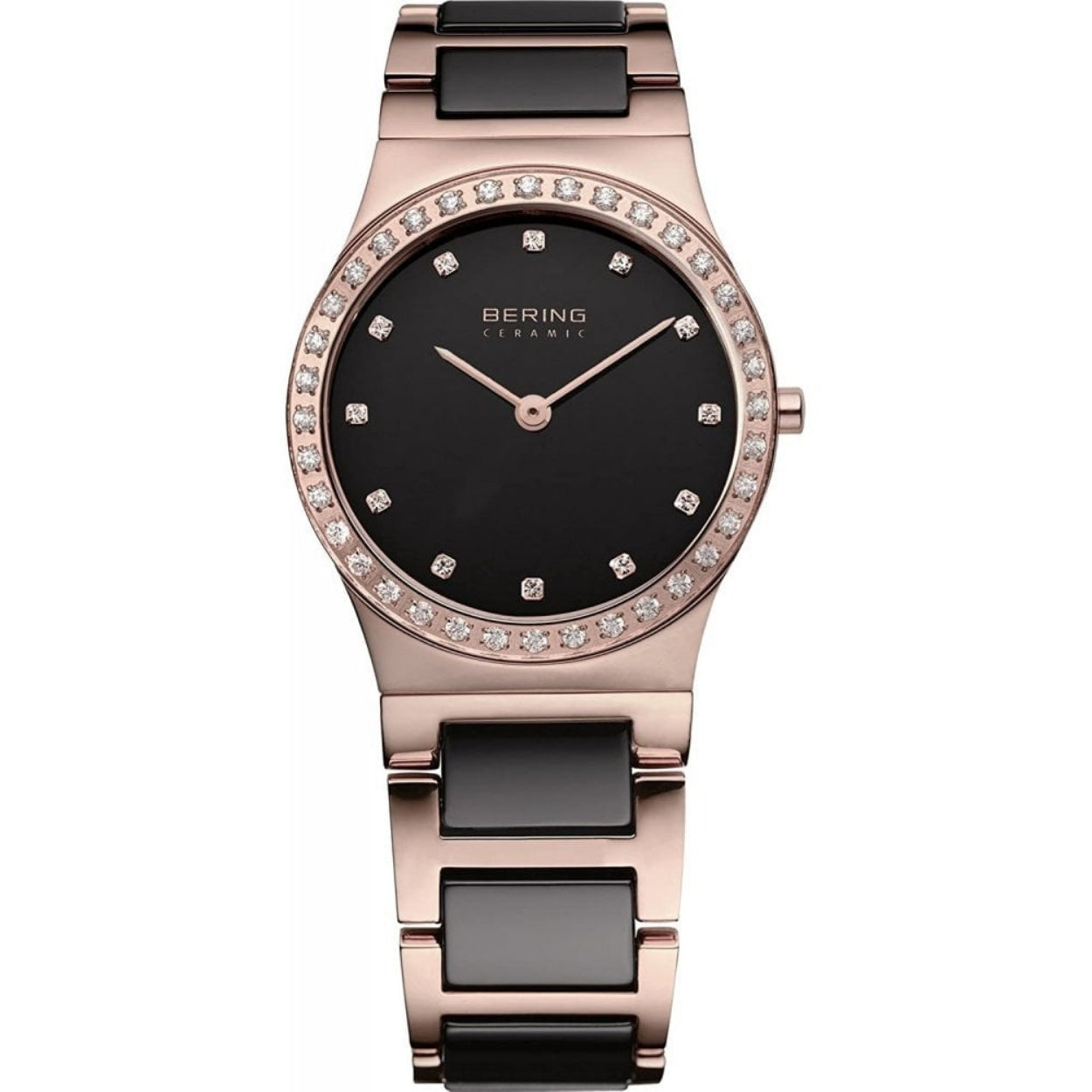 Bering Ceramic 32430-746 analog damklocka med svart urtavla och armband i rostfritt stål