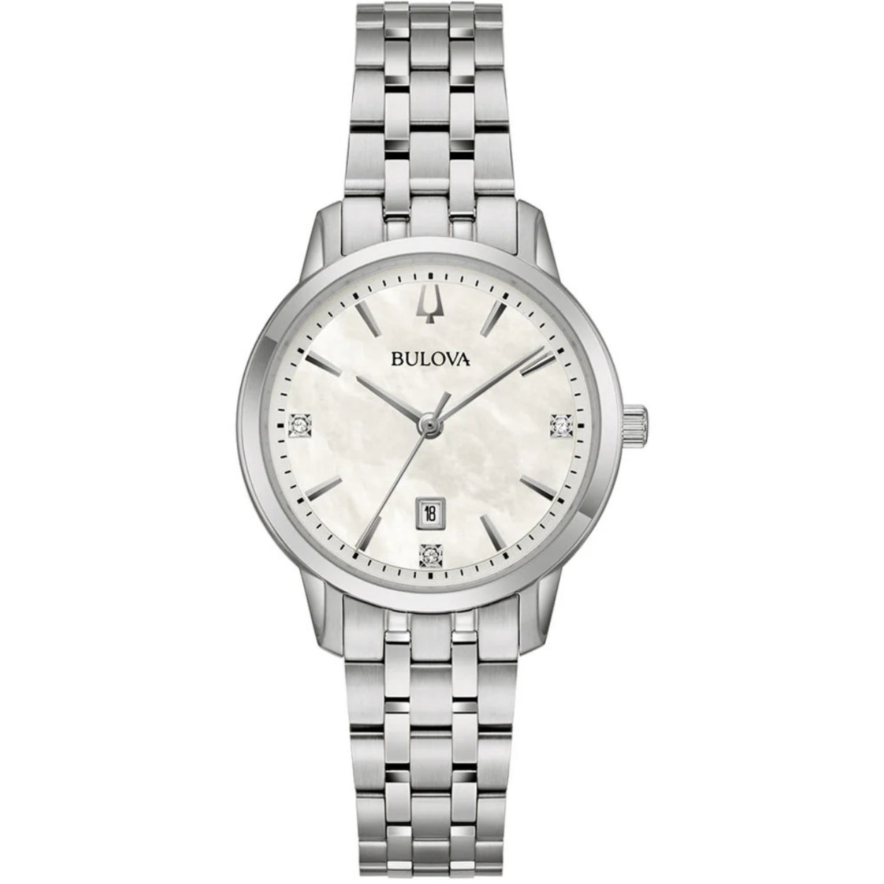 Bulova Sutton 96P233 analog damklocka med vit urtavla och armband i rostfritt stål