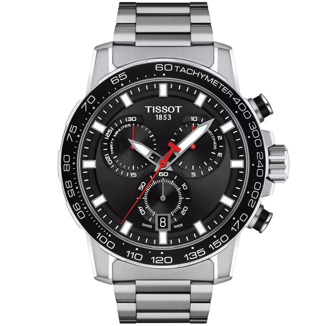 Tissot Supersport Chrono T125.617.11.051.00 analog herrklocka med svart urtavla och armband i rostfritt stål