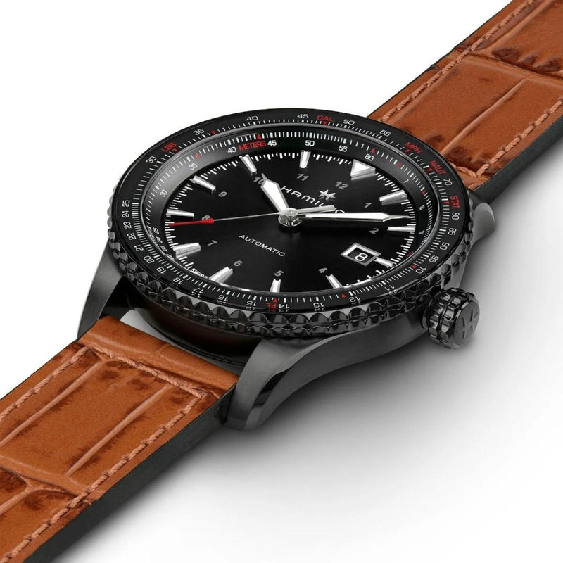 Hamilton Khaki Aviation Converter Auto H76625530 analog herrklocka med svart urtavla och armband i skinn