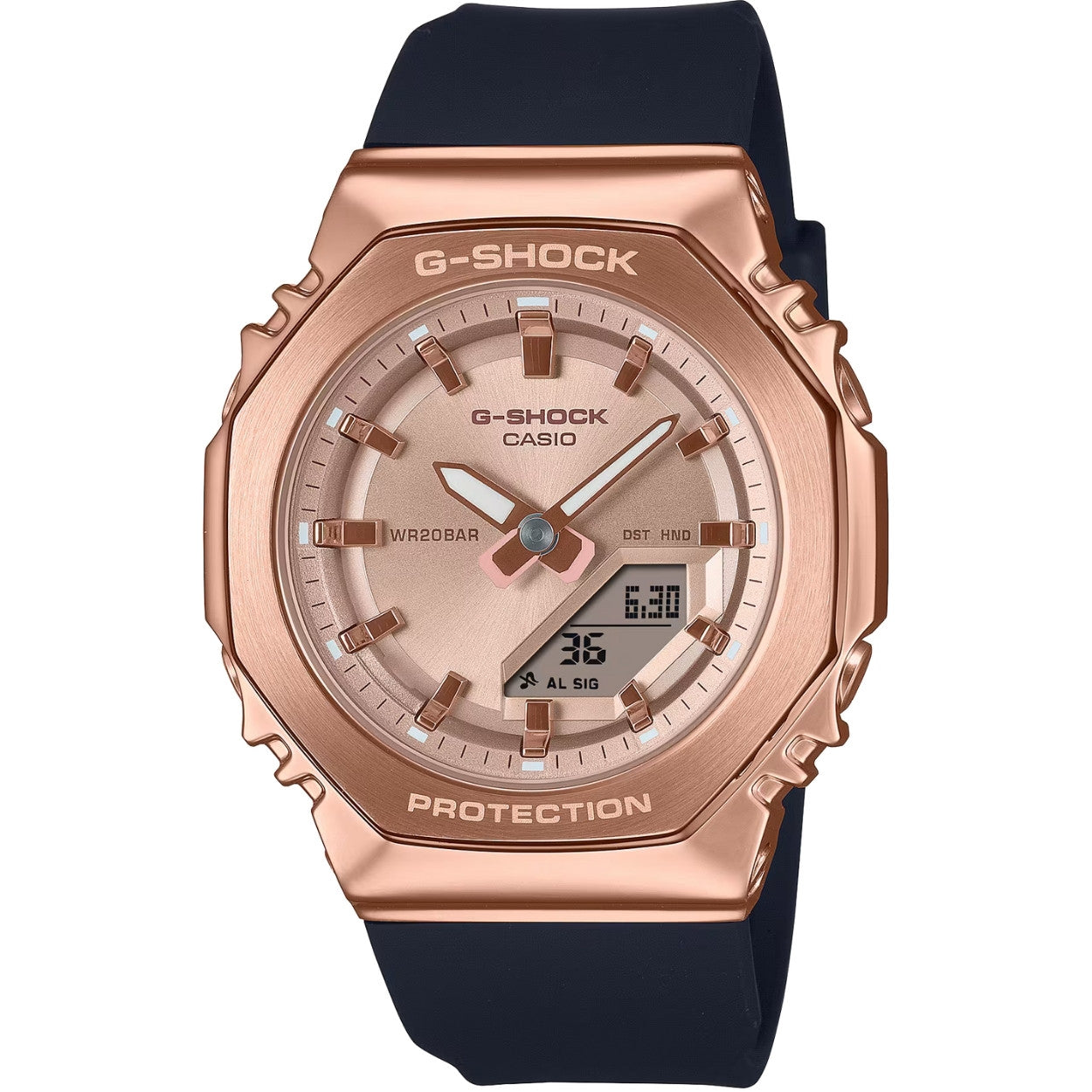Casio G-Shock GM-S2110PG-1A4ER ana-digi damklocka med roséguld urtavla och armband i resin