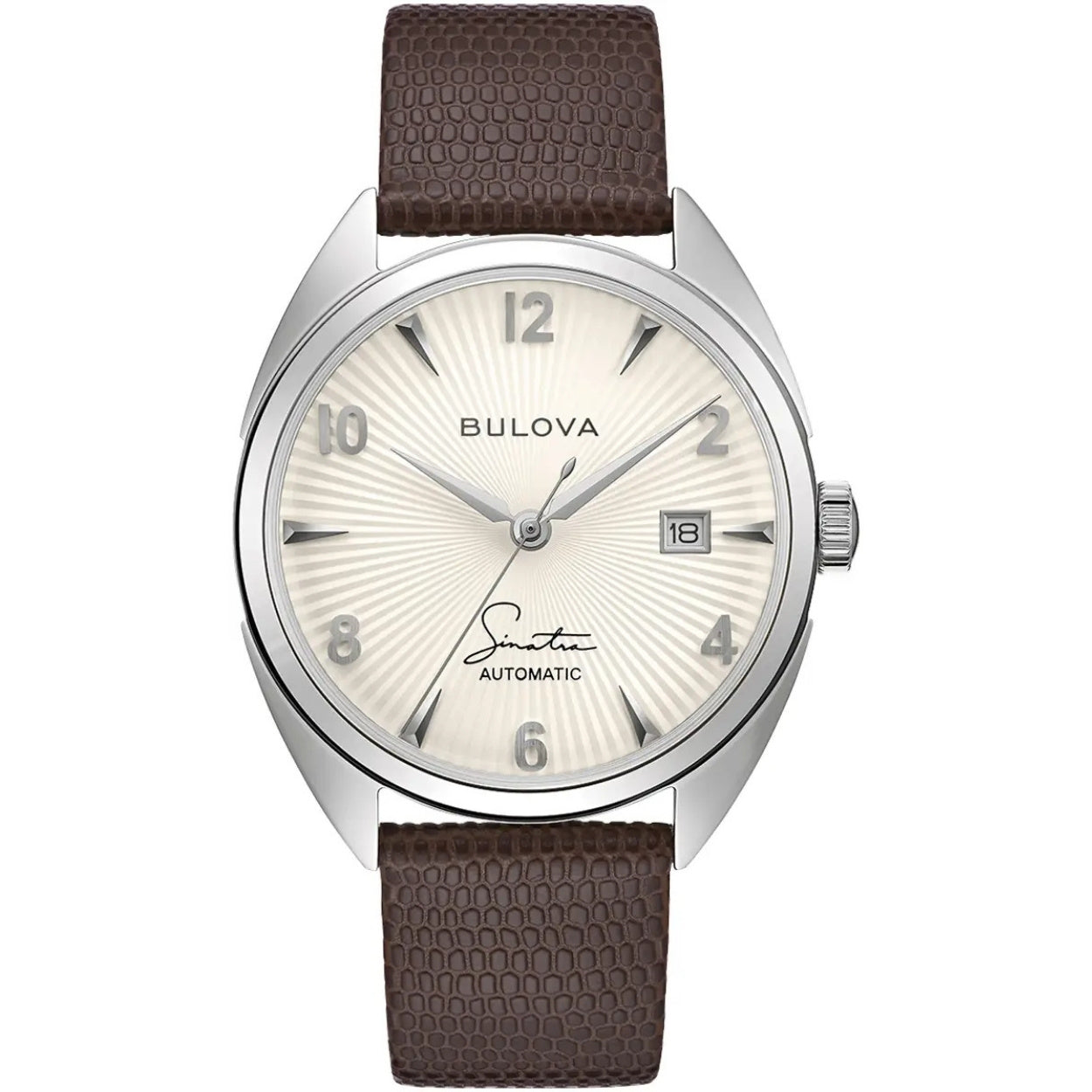 Bulova Frank Sinatra Fly Me To The Moon 96B347 analog herrklocka med beige urtavla och armband i läder