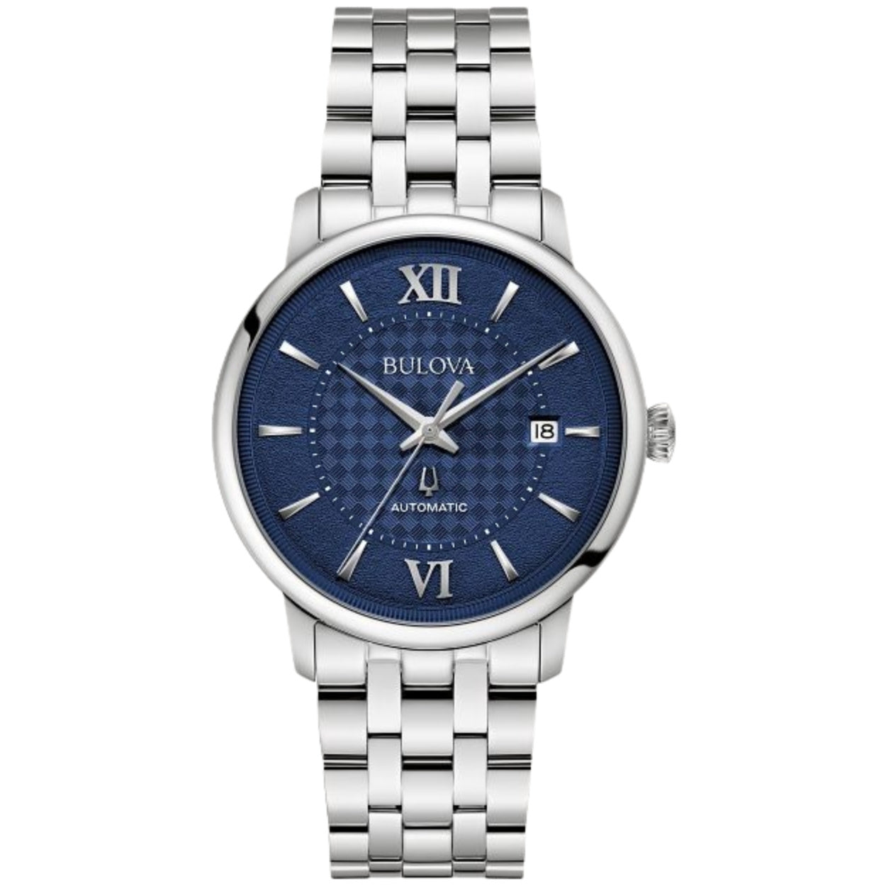 Bulova Hudson 96B447 analog herrklocka med mörk blå urtavla och armband i rostfritt stål