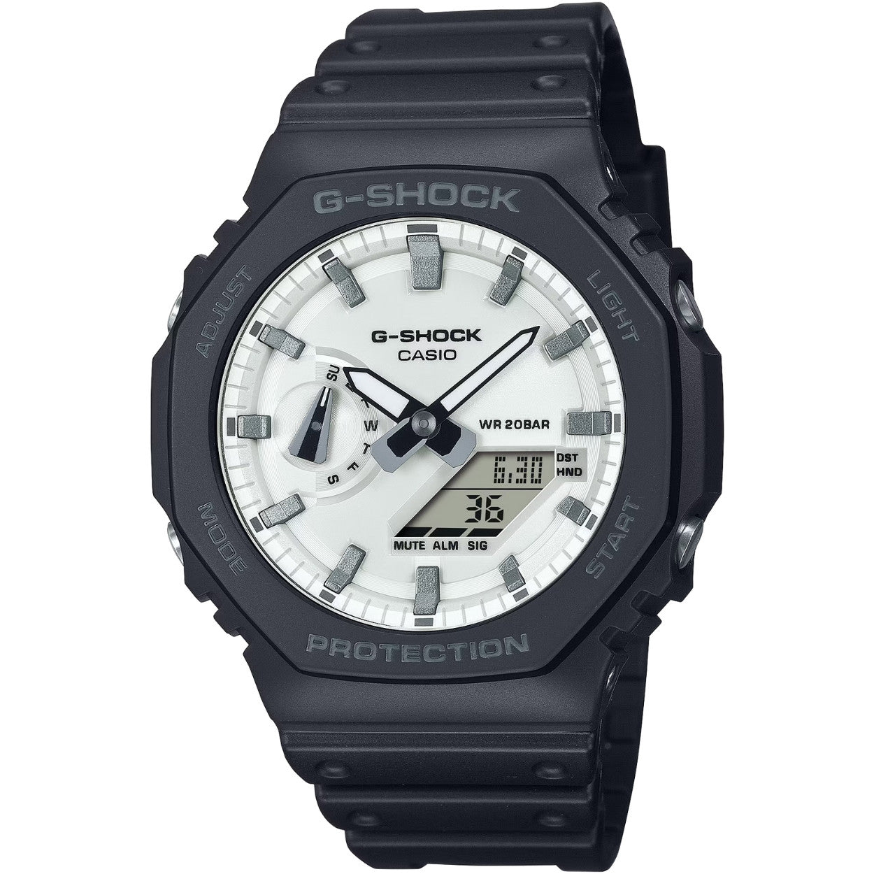 Casio Timeless GA-2100WD-1AER ana-digi herrklocka med vit urtavla och armband i resin