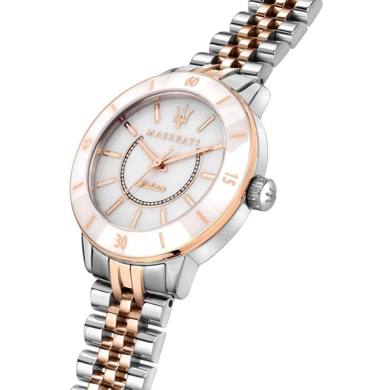 Maserati Successo R8853145504 analog damklocka med vit urtavla och armband i rostfritt stål