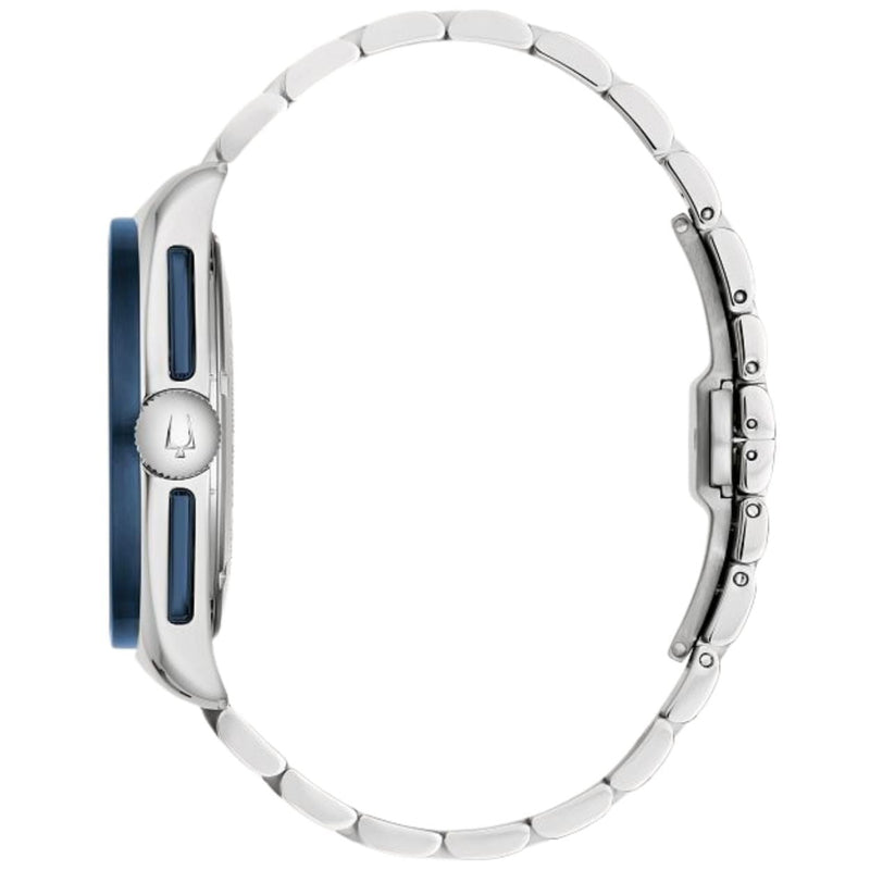 Bulova Lunar Pilot Timascus 98A329 analog herrklocka med blå urtavla och armband i rostfritt stål