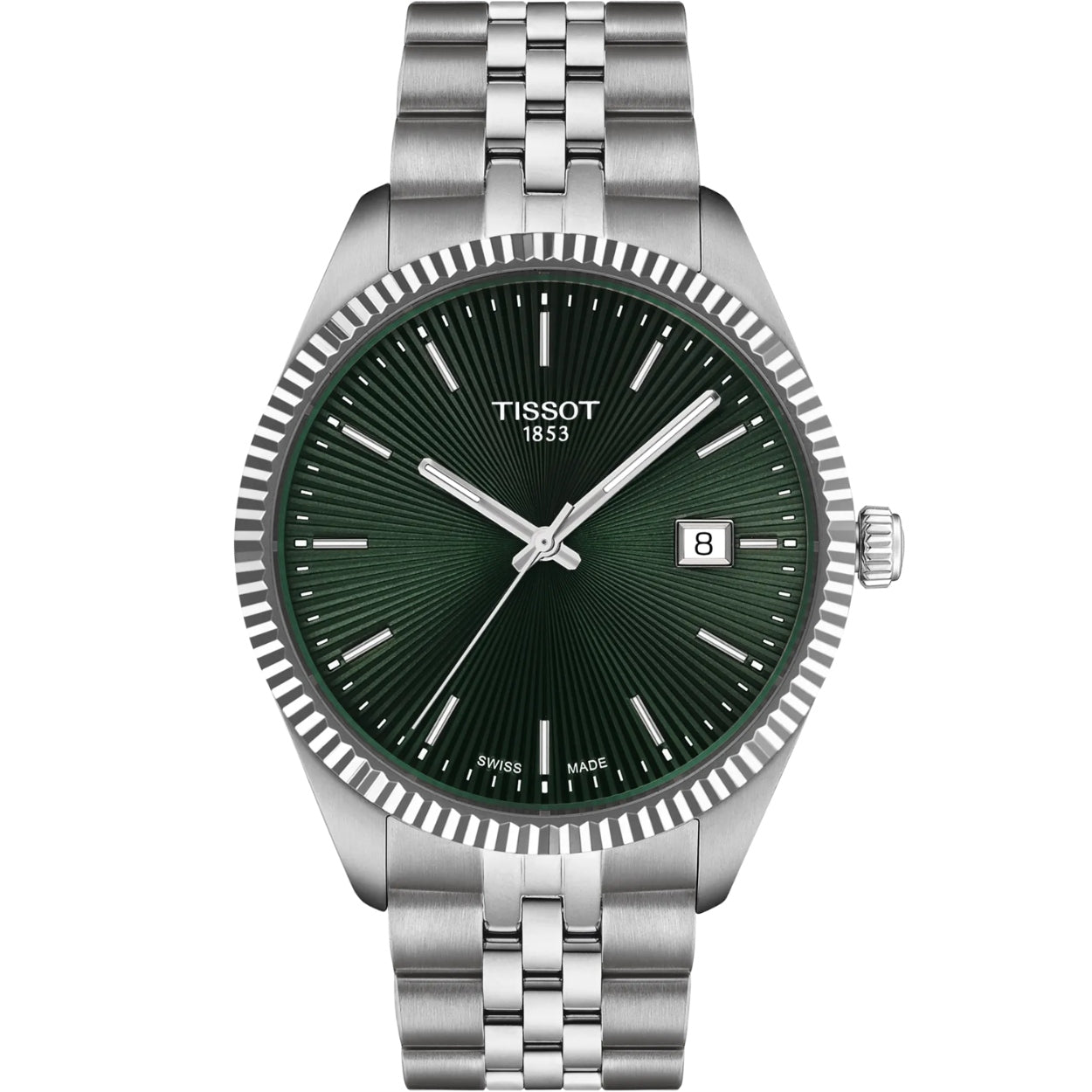 Tissot Ballade T156.410.11.091.00 analog herrklocka med grön urtavla och armband i rostfritt stål