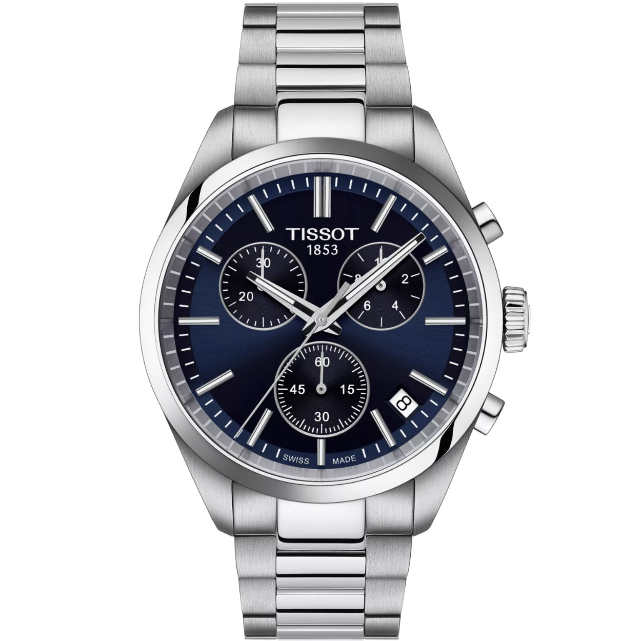 Tissot PR 100 T150.417.11.041.00 analog herrklocka med blå urtavla och armband i rostfritt stål