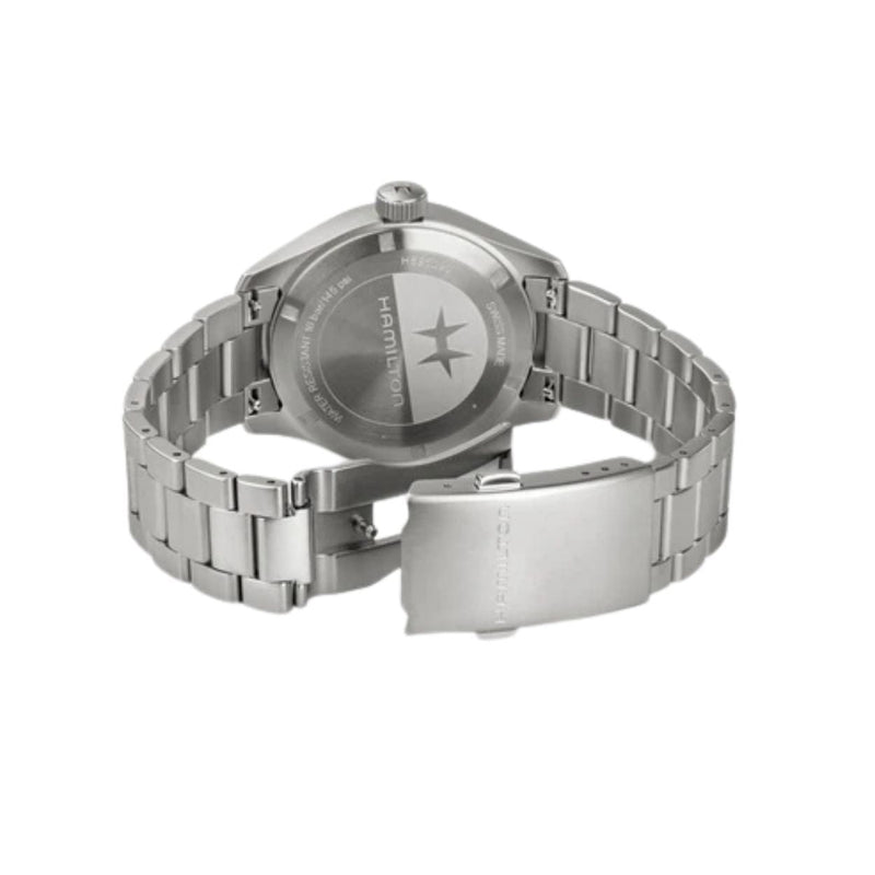Hamilton Field Mechanical Power Reserve H69509110 analog herrklocka med vit urtavla och armband i rostfritt stål