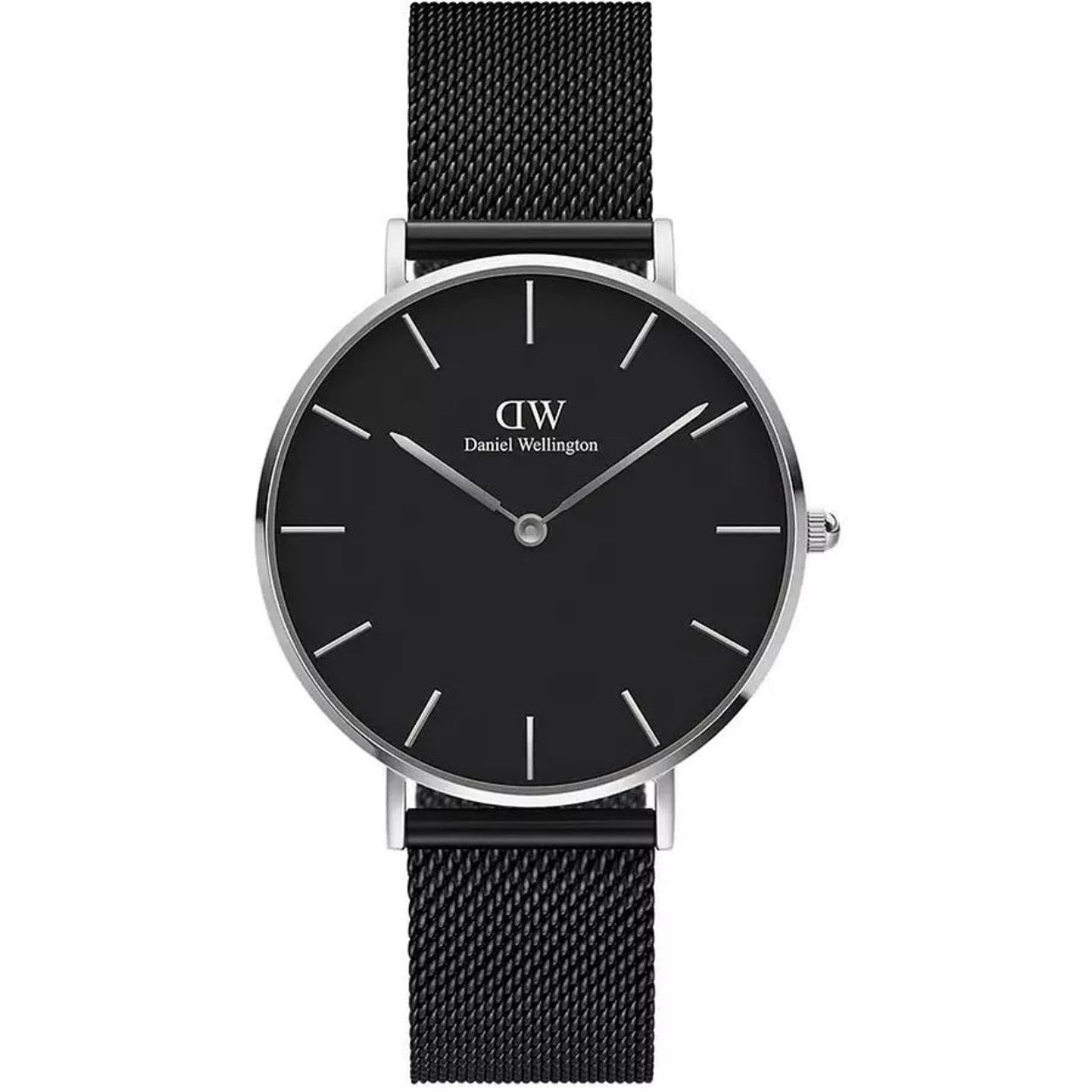 Daniel Wellington Petite Ashfield DW00100308 analog damklocka med svart urtavla och armband i rostfritt stål
