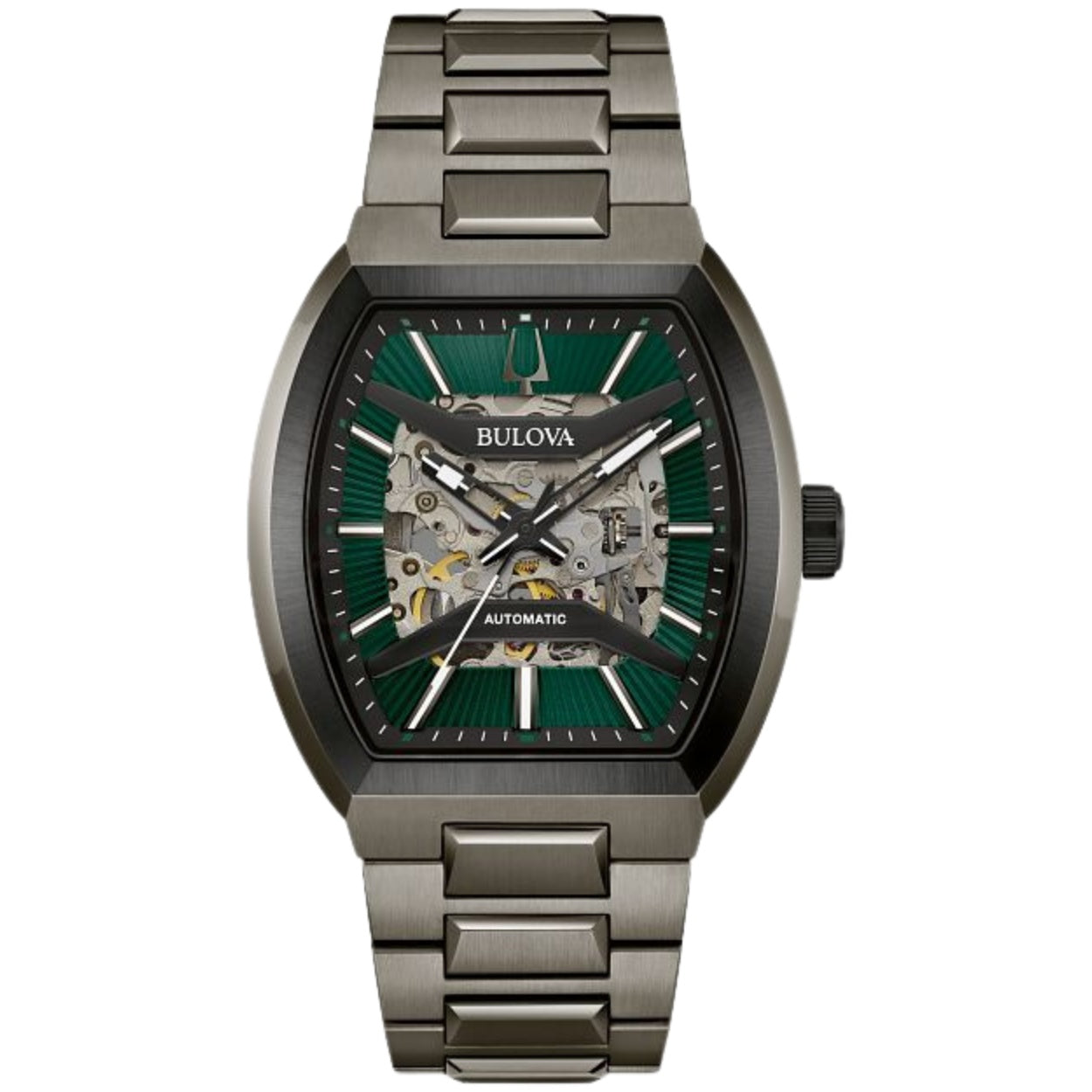 Bulova Maquina Automatic 98A321 analog herrklocka med grön urtavla och armband i rostfritt stål