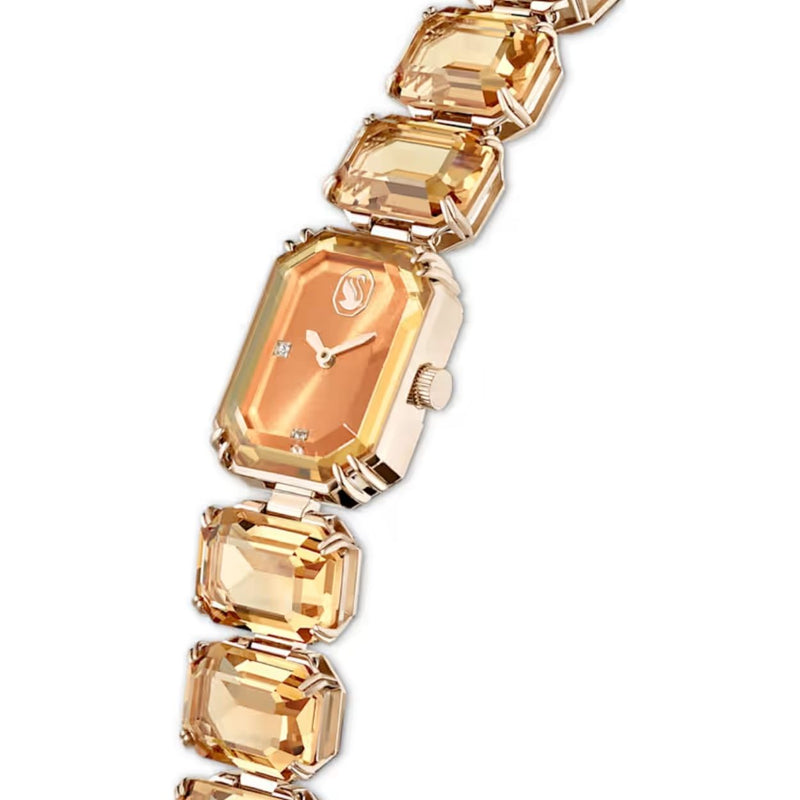 Swarovski Octagon cut bracelet 5729841 analog damklocka med brun urtavla och armband i rostfritt stål