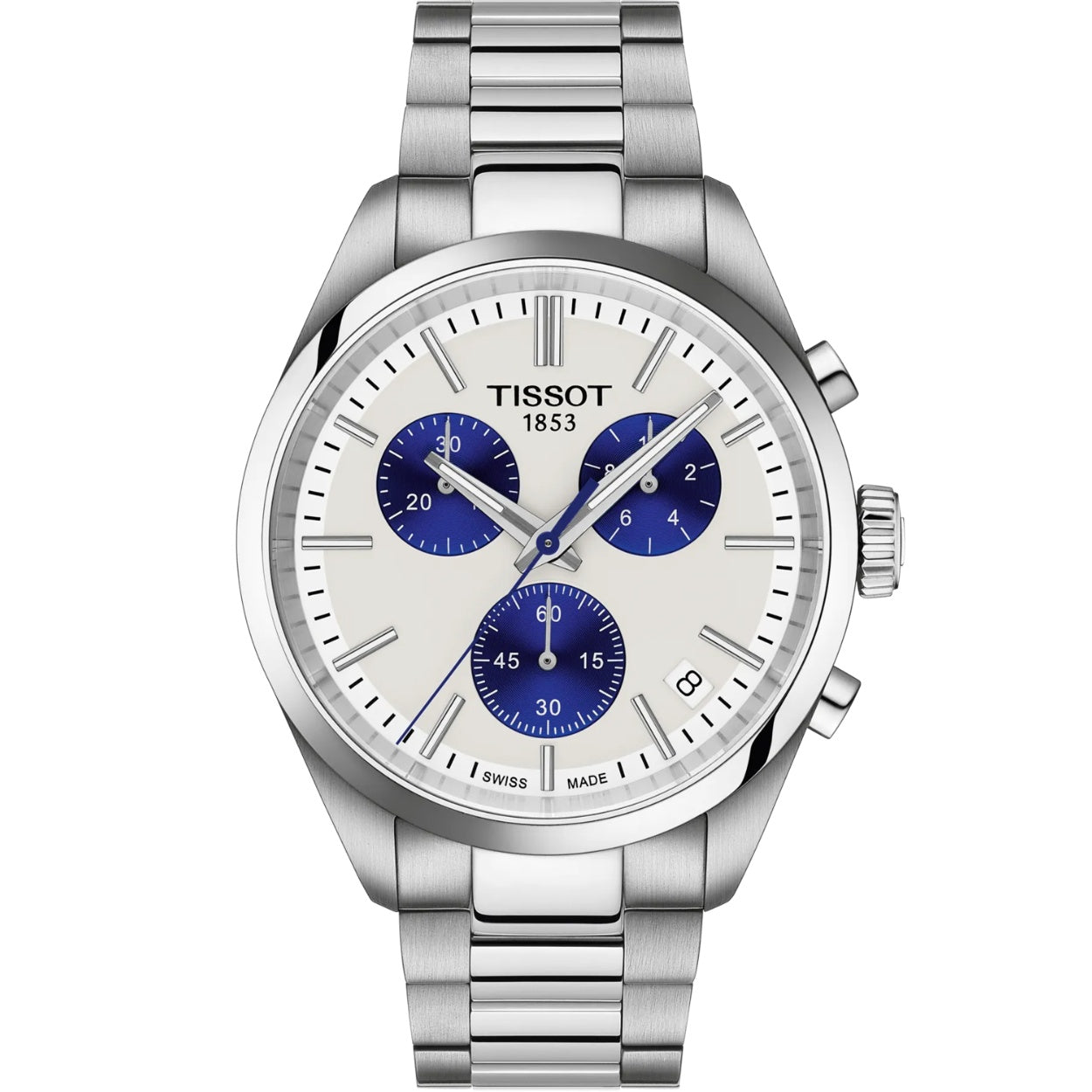 Tissot PR 100 T150.417.11.011.00 analog herrklocka med vit urtavla och armband i rostfritt stål