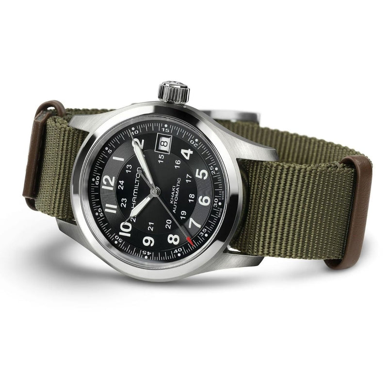 Hamilton Khaki Field Auto 38mm Call of Duty H70475930 analog herrklocka med svart urtavla och armband i textil
