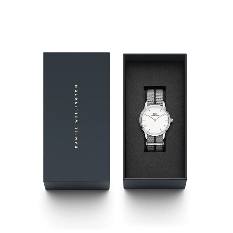 Daniel Wellington Iconic NATO DW00100679 analog damklocka med vit urtavla och armband i nylon