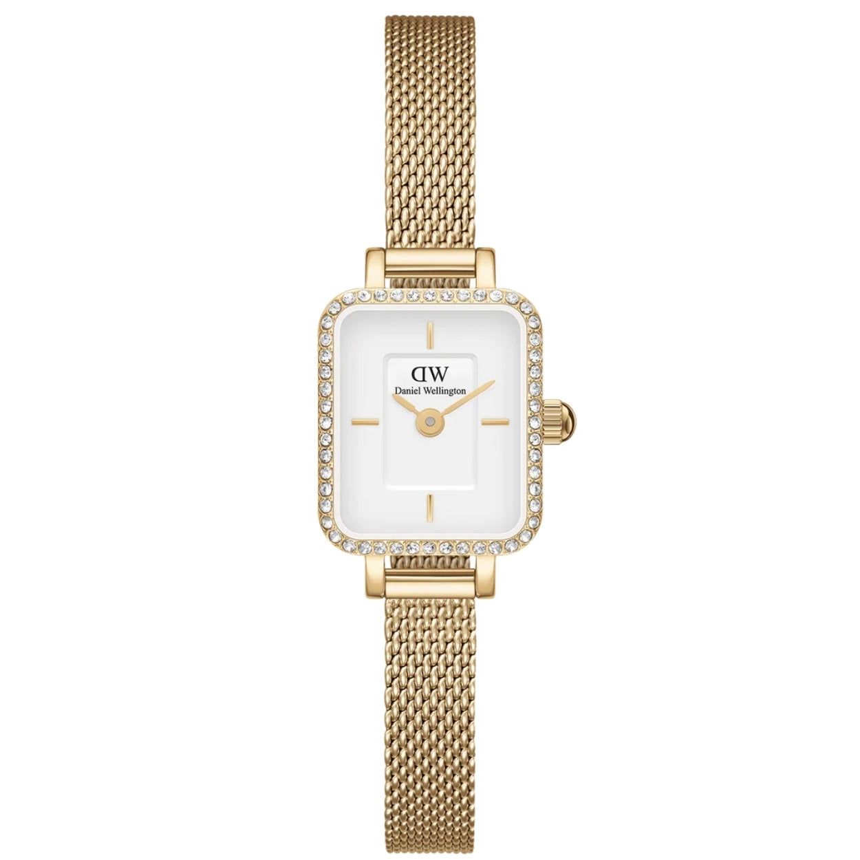 Daniel Wellington Quadro Mini Lumine Bezel Gold analog damklocka med vit urtavla och armband i rostfritt stål